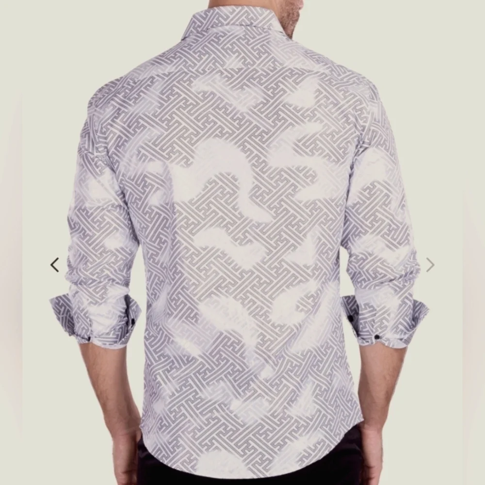 Bespoke Moda Maze Pattern Metallic Long Sleeve Men's dress shirt Size Medium NWT